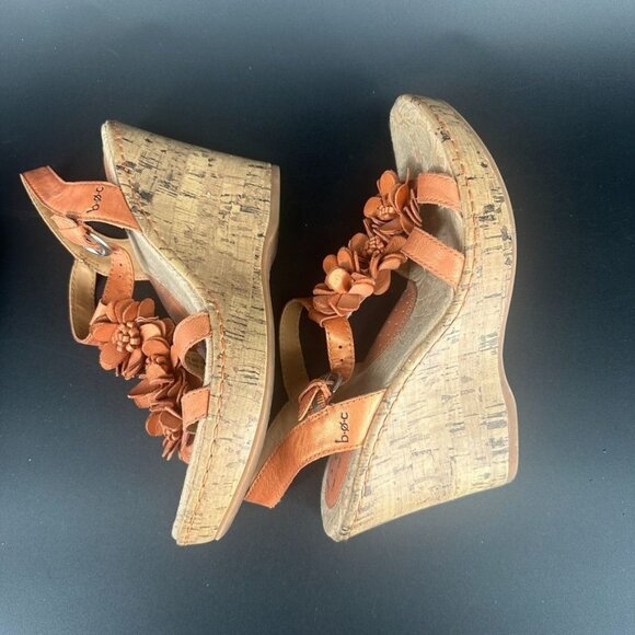 Born Concept Floral Orange Leather Slingback Wedge Heel Sandals - Size 8 - Picture 8 of 10